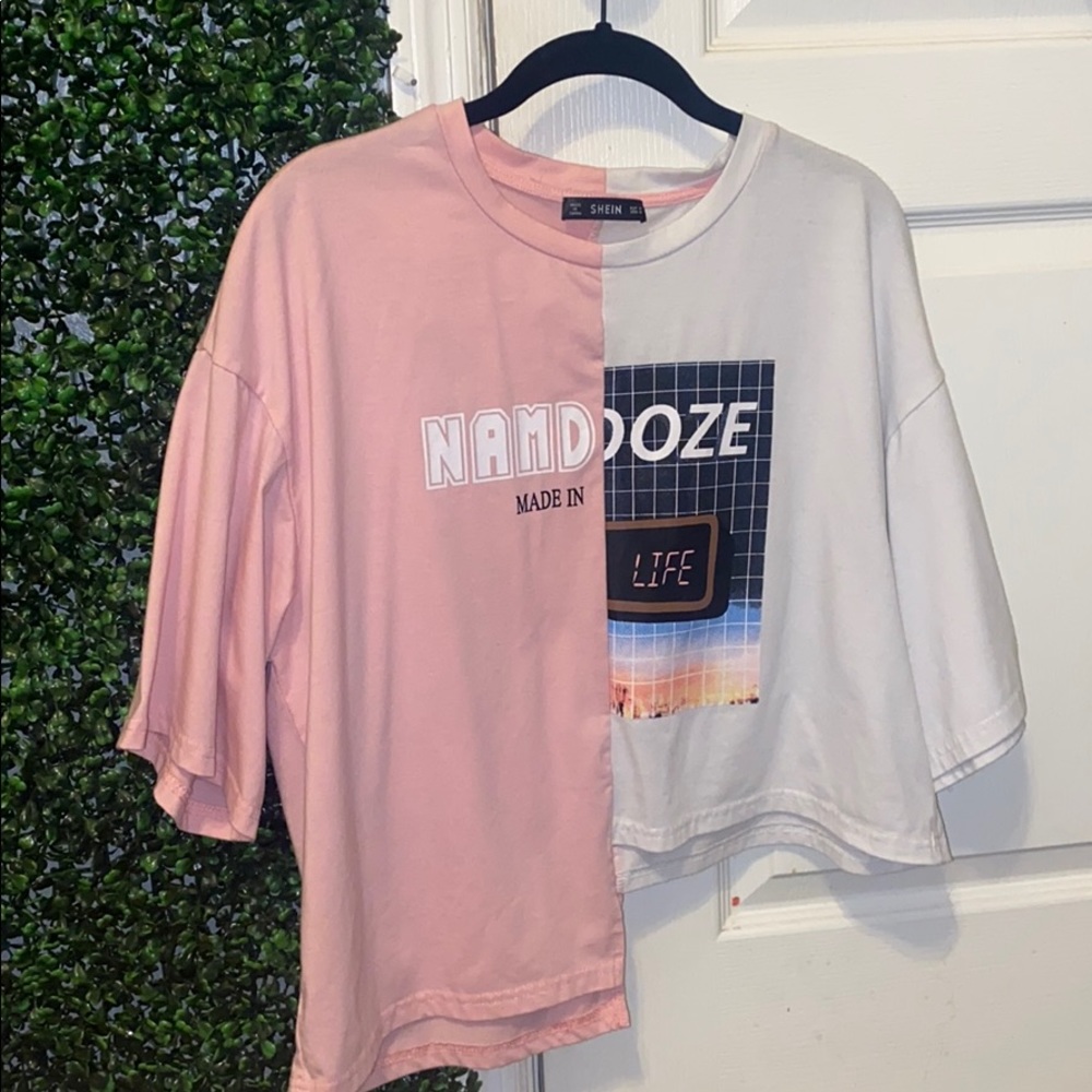 SheIn Womens Pink and White T-Shirt